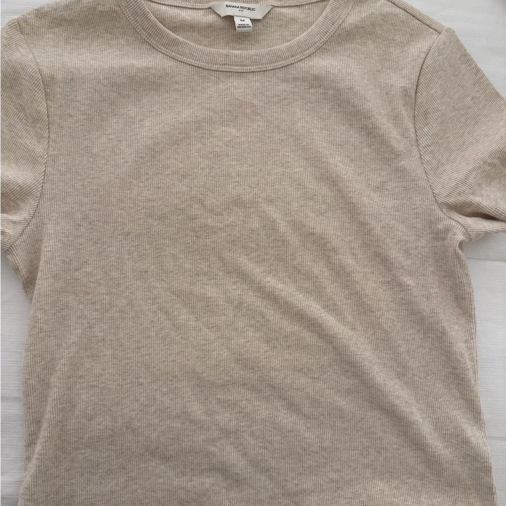 Banana Republic Beige Ribbed Short-Sleeve Top